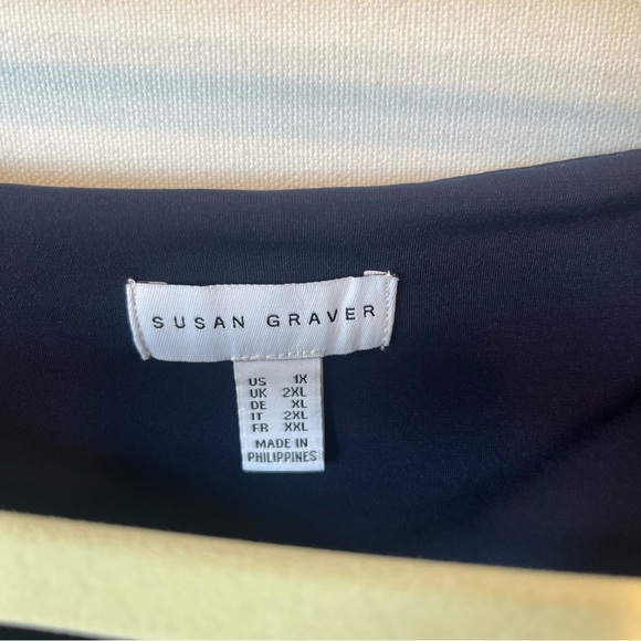 Susan Graver swing dress 1X Knee length Sleeveless Navy blue Stretch Flowy midi - Picture 4 of 9